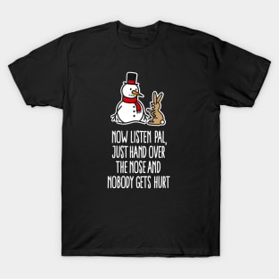 Funny Christmas snowman carrot bunny rabbit comic T-Shirt